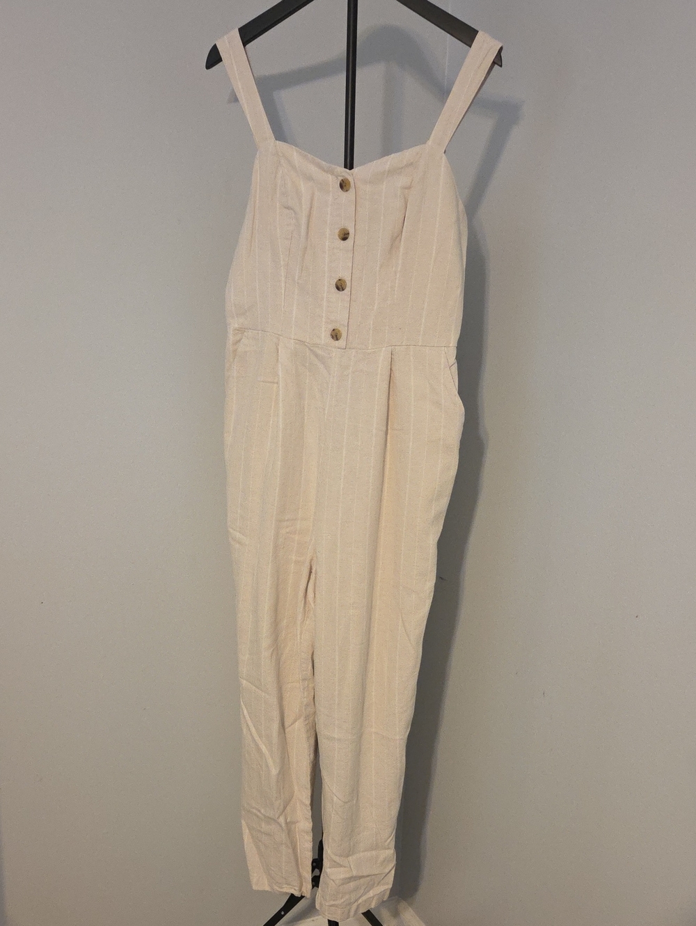 Old Navy Cream Striped Button-Front Jumpsuit